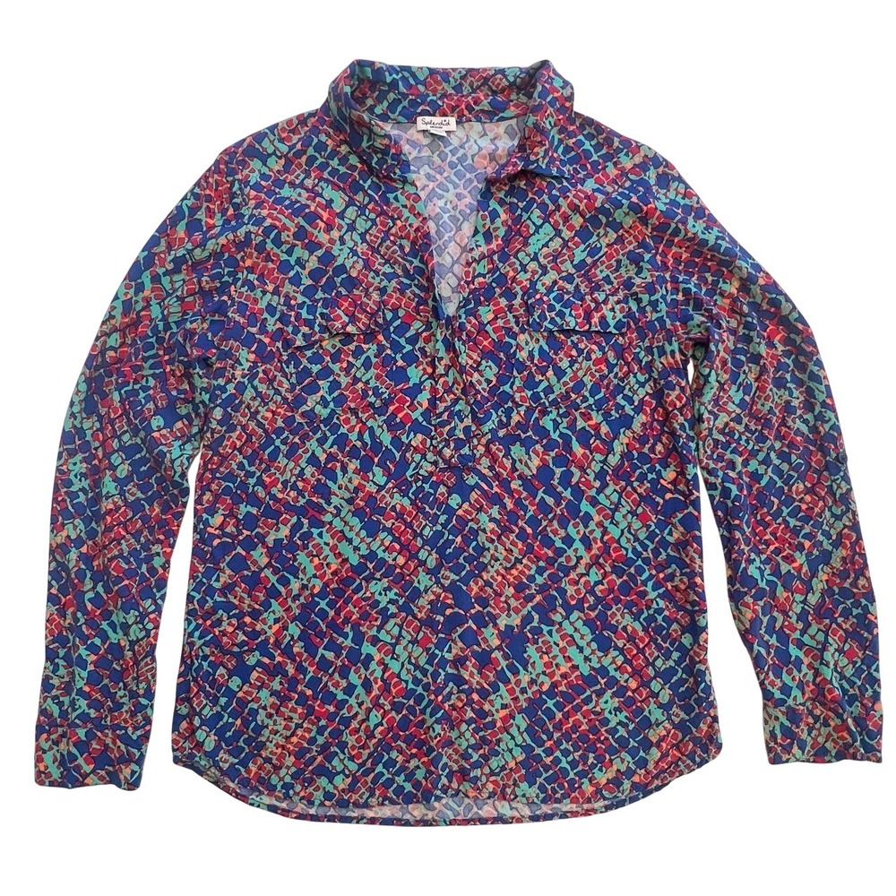 Splendid Multicolor Pattern Collared V-Neck Blous… - image 1